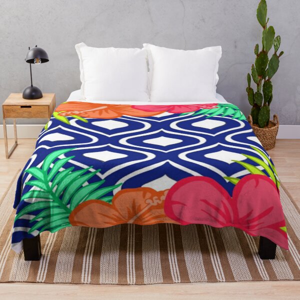 Item preview, tropical flowers with blue pattern designed and sold by MLD112.