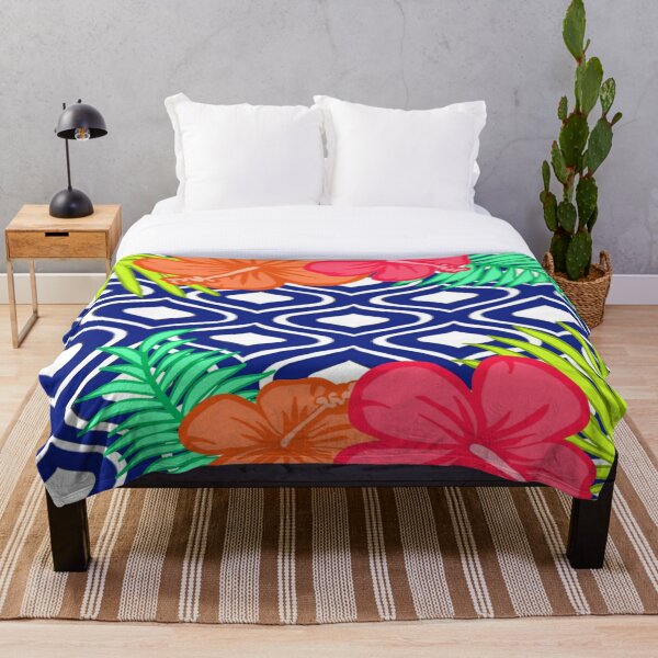 Item preview, tropical flowers with blue pattern designed and sold by MLD112.