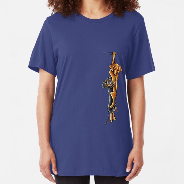 Clingy Dachshunds Slim Fit T-Shirt