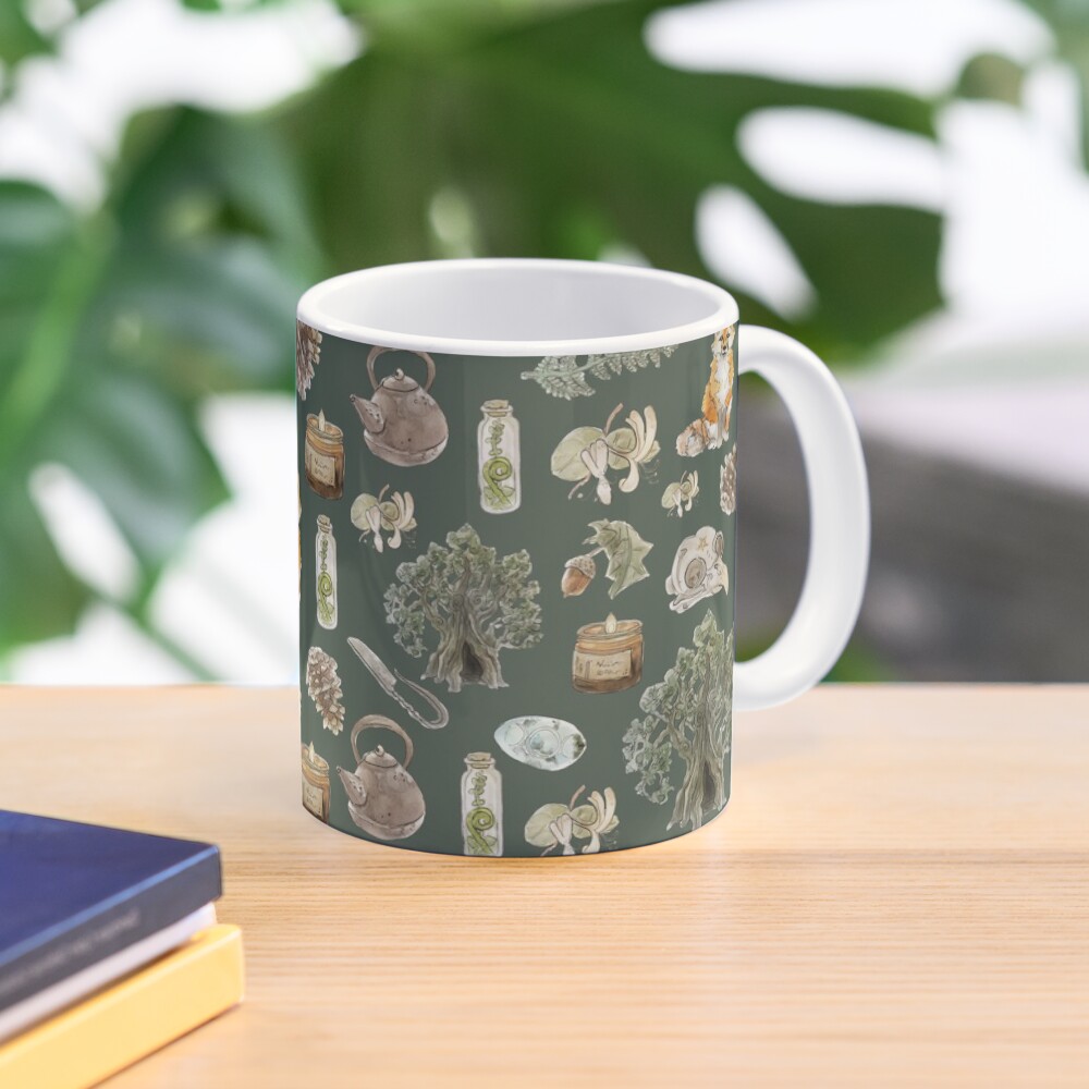 Forest Witch Aesthetic Pattern - Wrap Around with Green Background Coffee Mug