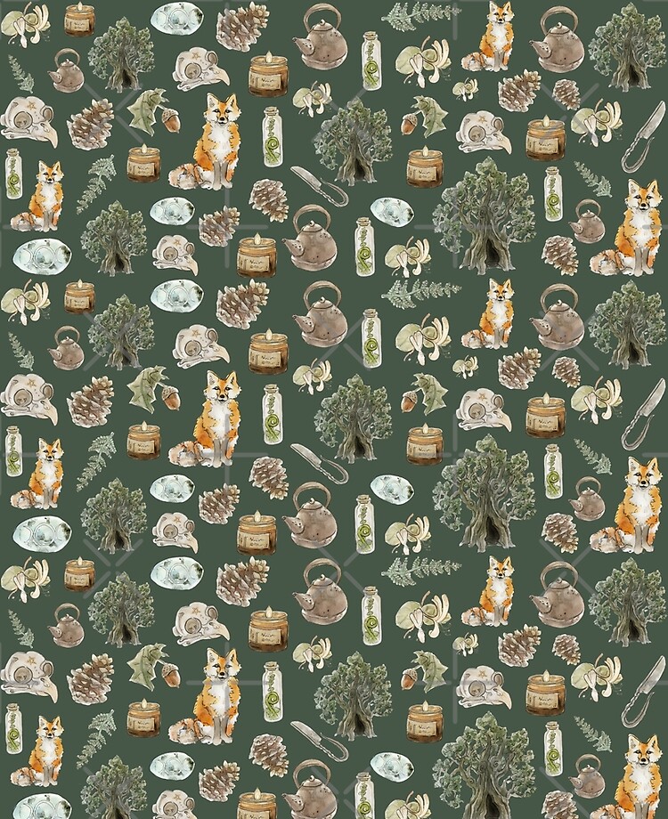 Forest Witch Aesthetic Pattern - Wrap Around with Green Background