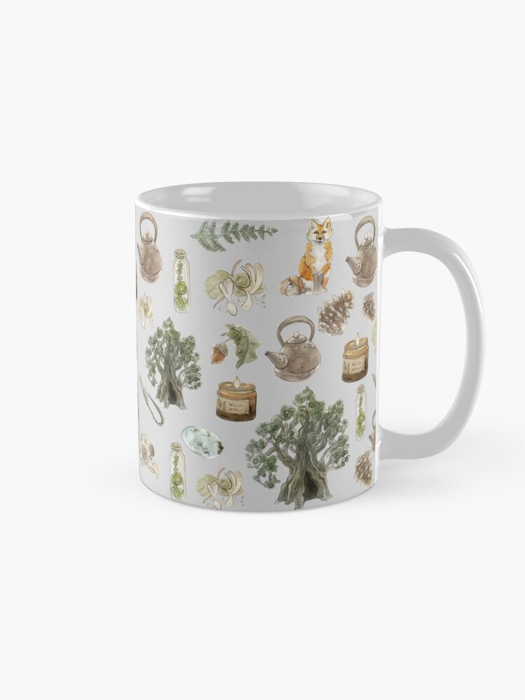 Alternate view of Forest Witch Aesthetic Pattern - Wrap Around with Grey Background Mug