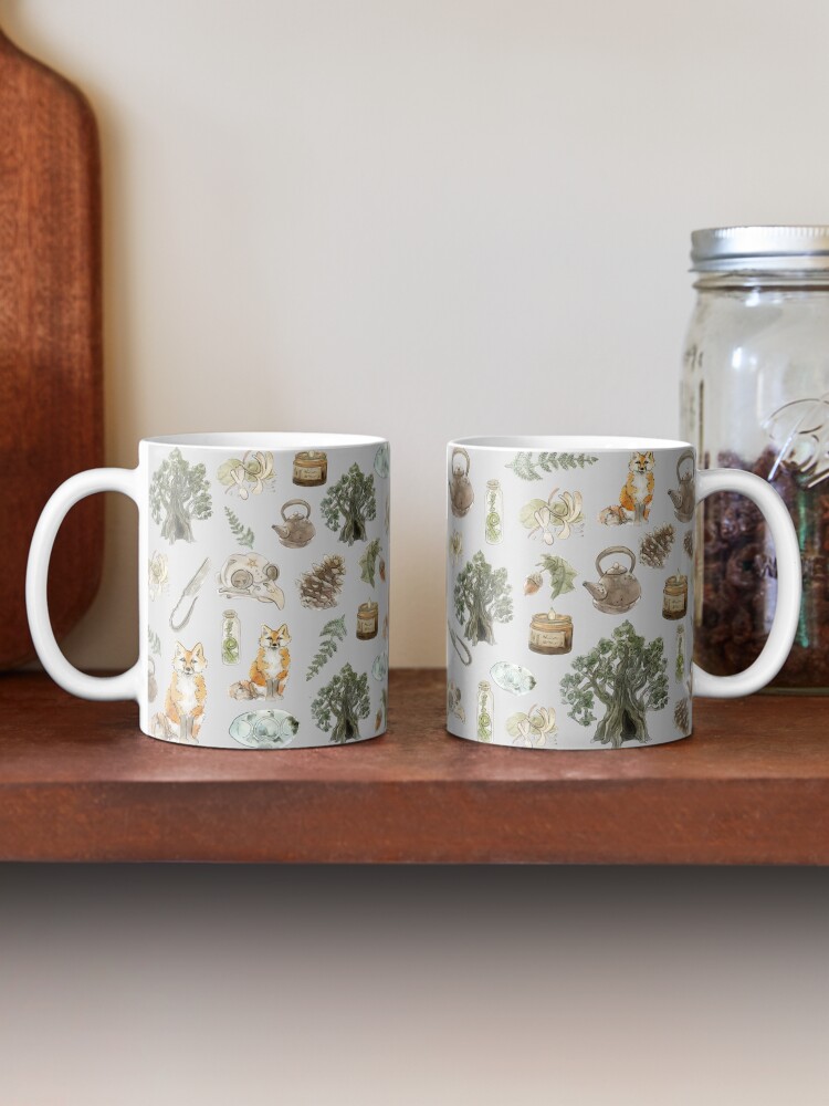 Alternate view of Forest Witch Aesthetic Pattern - Wrap Around with Grey Background Mug