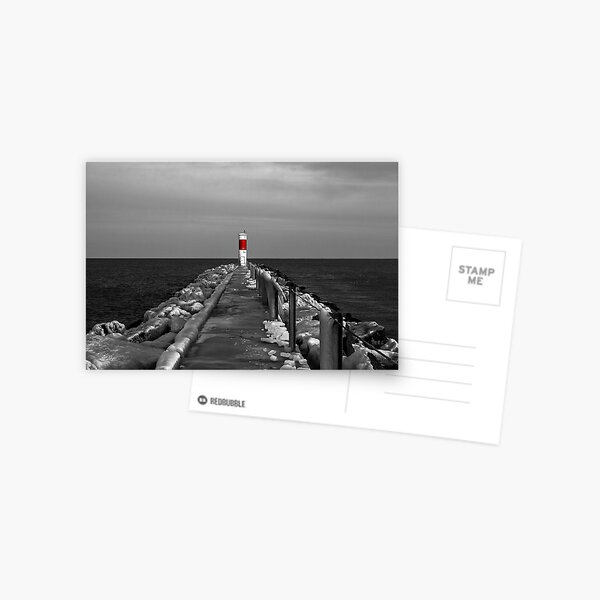 Irondequoit Bay Lighthouse Pier in Black & White with Splash of Red Postcard