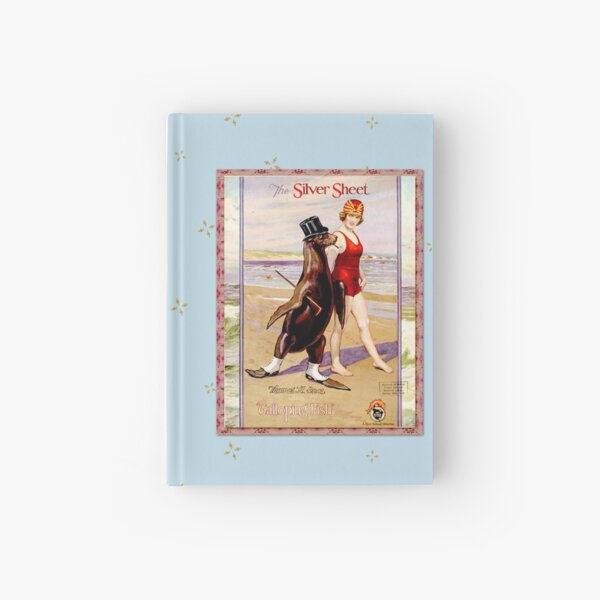 Silver Sheet Galloping Fish Antique Magazine Bathing Beauty With Top Hat Wearing Sea Lion Hardcover Journal