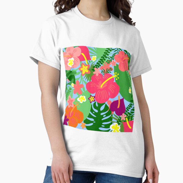 Bright Tropical Hawaiian Floral Pattern Design Classic T-Shirt
