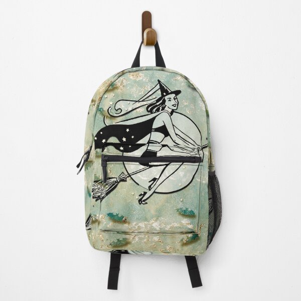 Fun Retro Halloween Witch On Her Broomstick Backpack