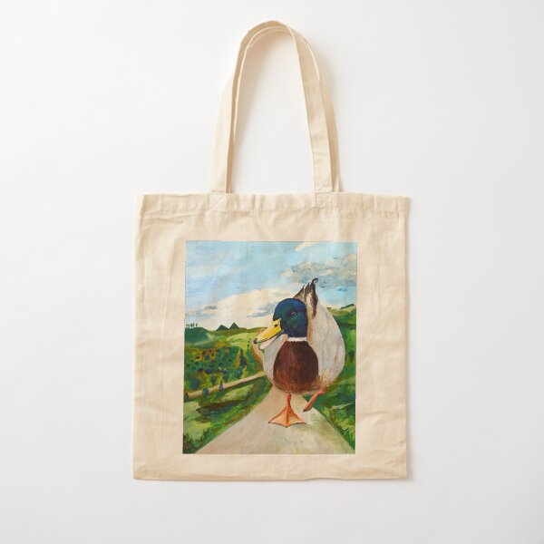 Eine große Ente läuft die Straße entlang Baumwolltasche