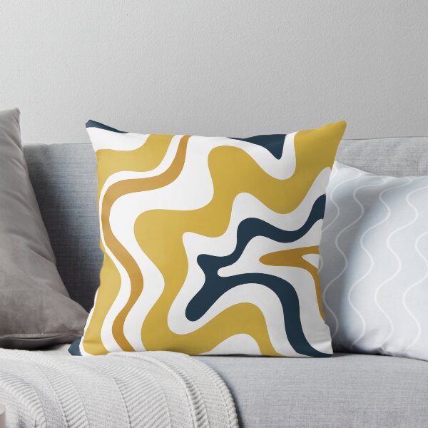 Aperçu de l'œuvre Motif abstrait de tourbillon liquide rétro en jaune moutarde, bleu marine et blanc créée et vendue par kierkegaard.