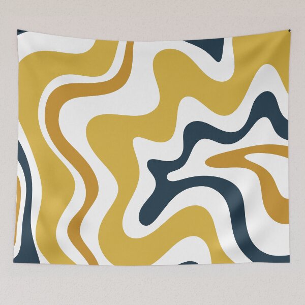 Item preview, Retro Liquid Swirl Abstract Pattern in Mustard Yellow, Navy Blue, and White designed and sold by kierkegaard.