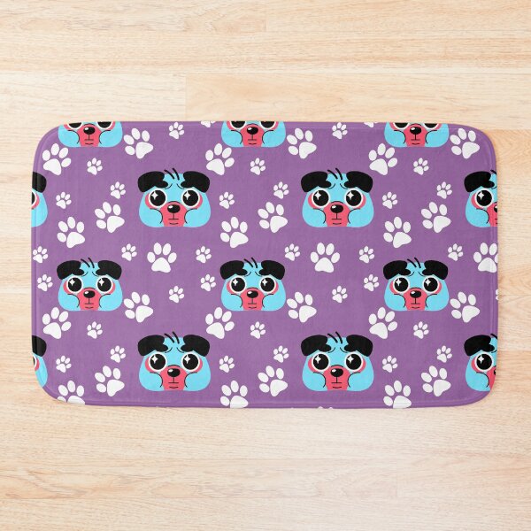 Item preview, purple background with red pink and blue puppy dog  illustrtion pattern looking up spotted cartton white paw  designed and sold by BabyPaws.