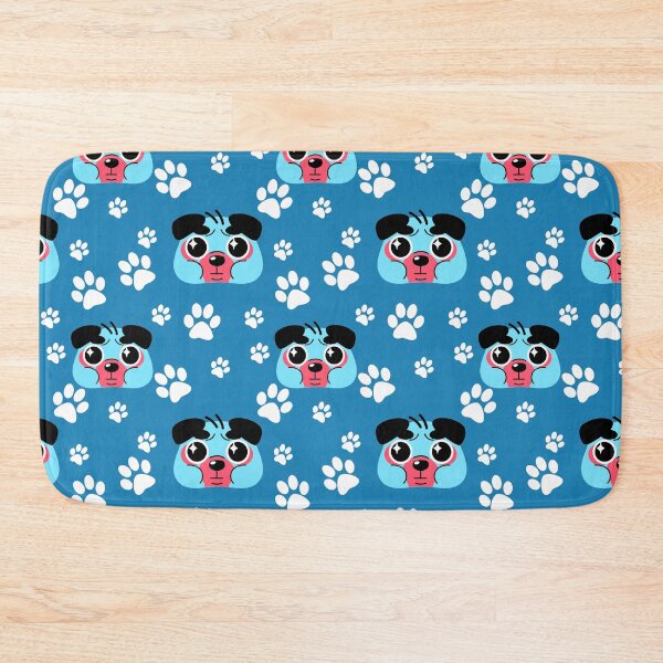 Item preview, dark blue background with red pink and blue puppy dog  illustrtion pattern looking up spotted cartton white paw  designed and sold by BabyPaws.