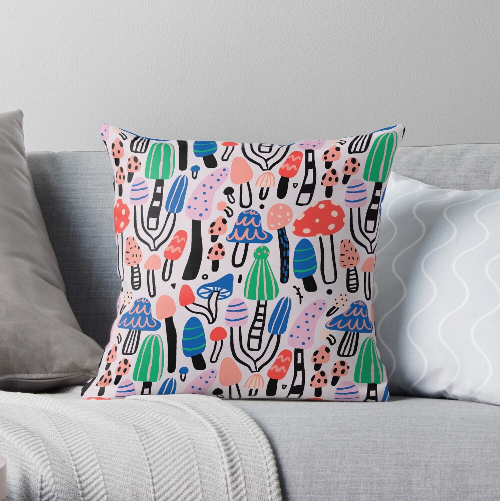 Bold cool mushrooms pattern. Throw Pillow