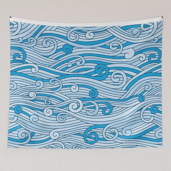 Item preview, Hand drawn minimal blue ocean waves pattern designed and sold by baligaia.