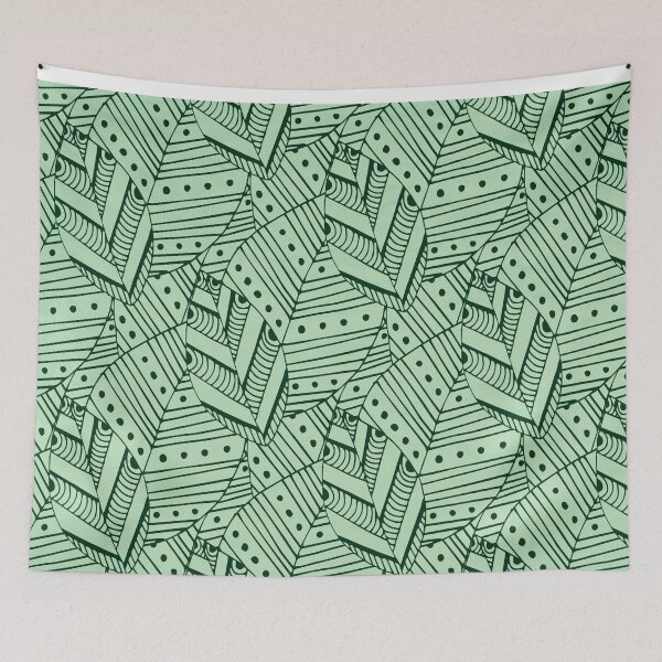 Item preview, Hand drawn leafs minimal mint green pattern designed and sold by baligaia.