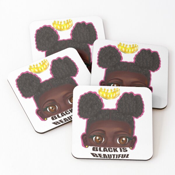 Item preview, Black is beautiful black girl with Afro hair in puffs, brown eyes and dark brown skin side profile. Hair love ! designed and sold by Artonmytee.