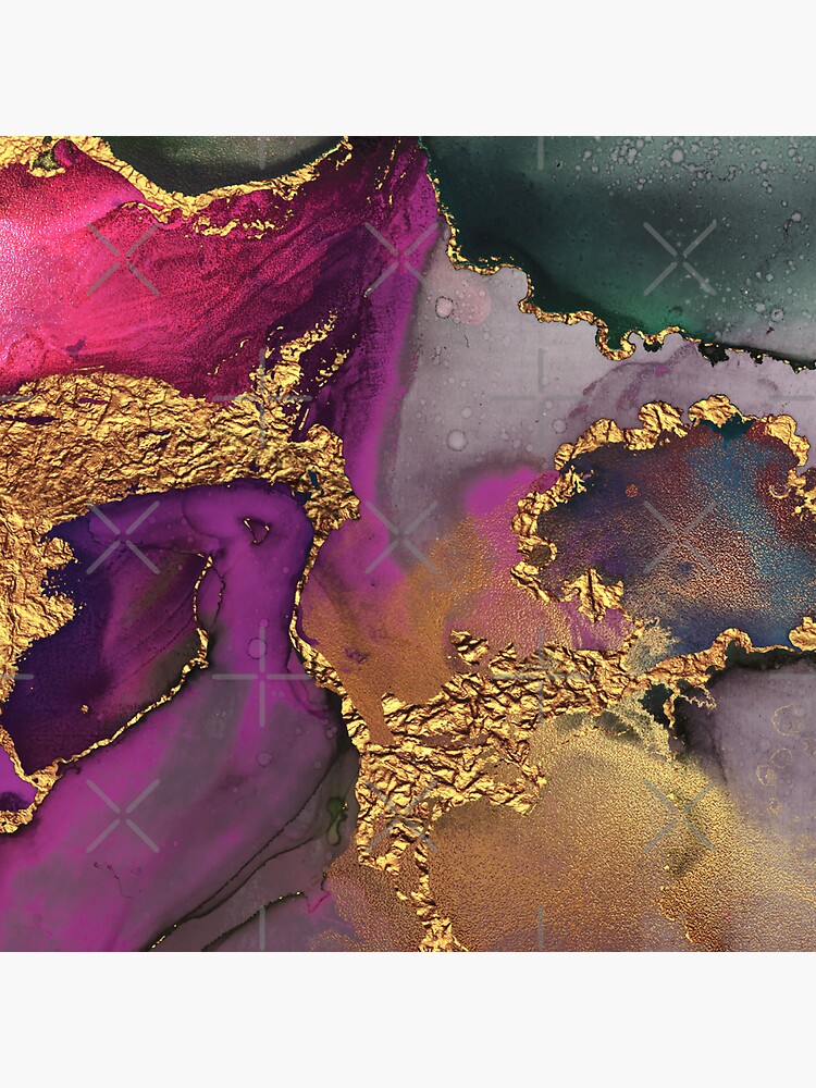 Shiny Dark Purple and Gold Ink Marble by MysticMarble