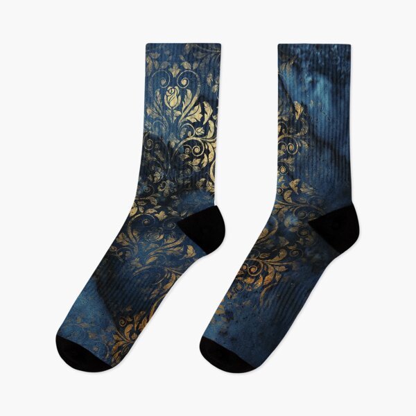 Item preview, Indigo Blue Shiny Gold Damask  designed and sold by MysticMarble.