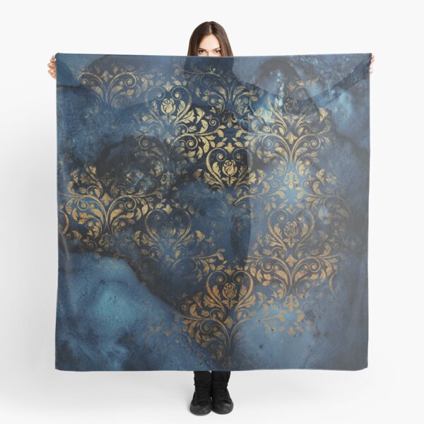 Item preview, Indigo Blue Shiny Gold Damask  designed and sold by MysticMarble.