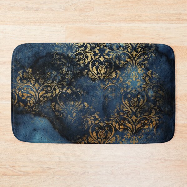Item preview, Indigo Blue Shiny Gold Damask  designed and sold by MysticMarble.