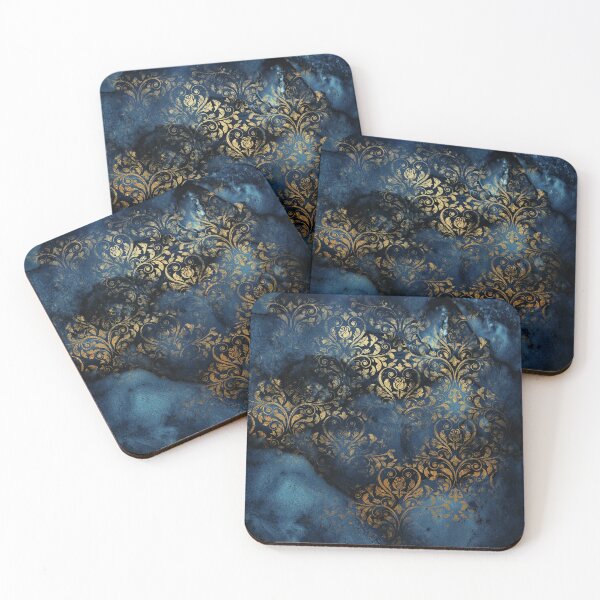 Item preview, Indigo Blue Shiny Gold Damask  designed and sold by MysticMarble.