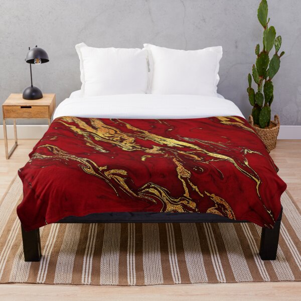 Fire Red And Gold Marble Throw Blanket