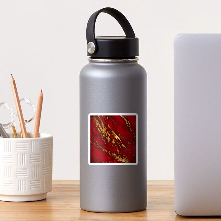 Fire Red And Gold Marble Sticker