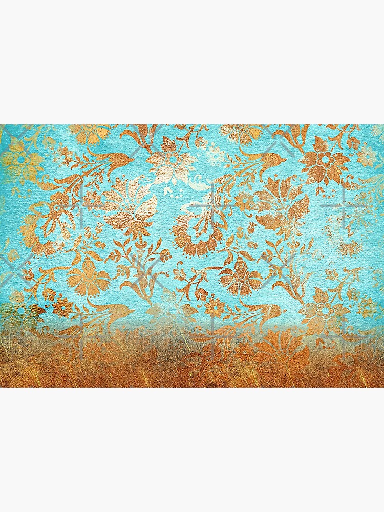 Turquoise Glamour Copper Gatsby Damask by MysticMarble