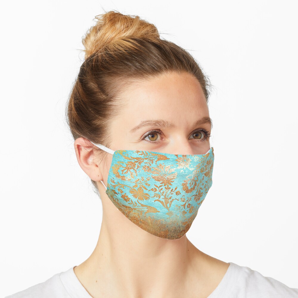 Turquoise Glamour Copper Gatsby Damask Mask