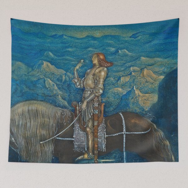 Aperçu de l'œuvre Knight on horseback holding a small bird Vintage John Bauer fantasy artwork créée et vendue par Vintage Designs +.