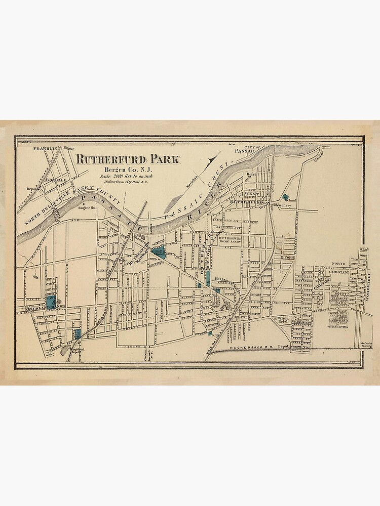 "Vintage Map of Rutherford NJ (1872)" Photographic Print for Sale by