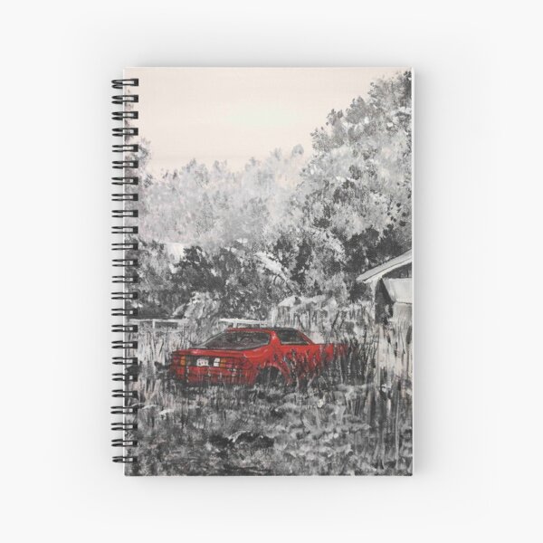 Antique Red Camaro in long grass Spiral Notebook