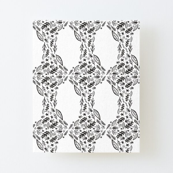 Black and white tribal pattern flower Canvas Mounted Print