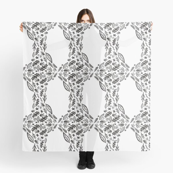 Black and white tribal pattern flower Scarf