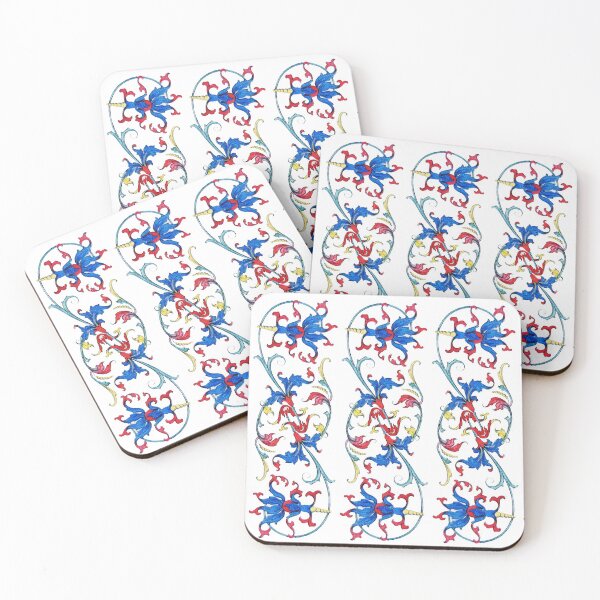 Item preview, ANTIQUE FLORENTINE FLORAL MOTIFS Red Blue White Flowers designed and sold by BulganLumini.
