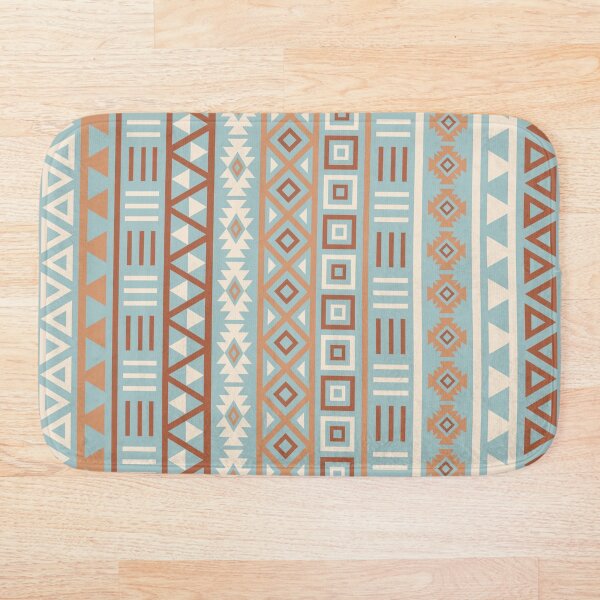 Aztec Influence II Pattern Terracottas Cream Blue Bath Mat