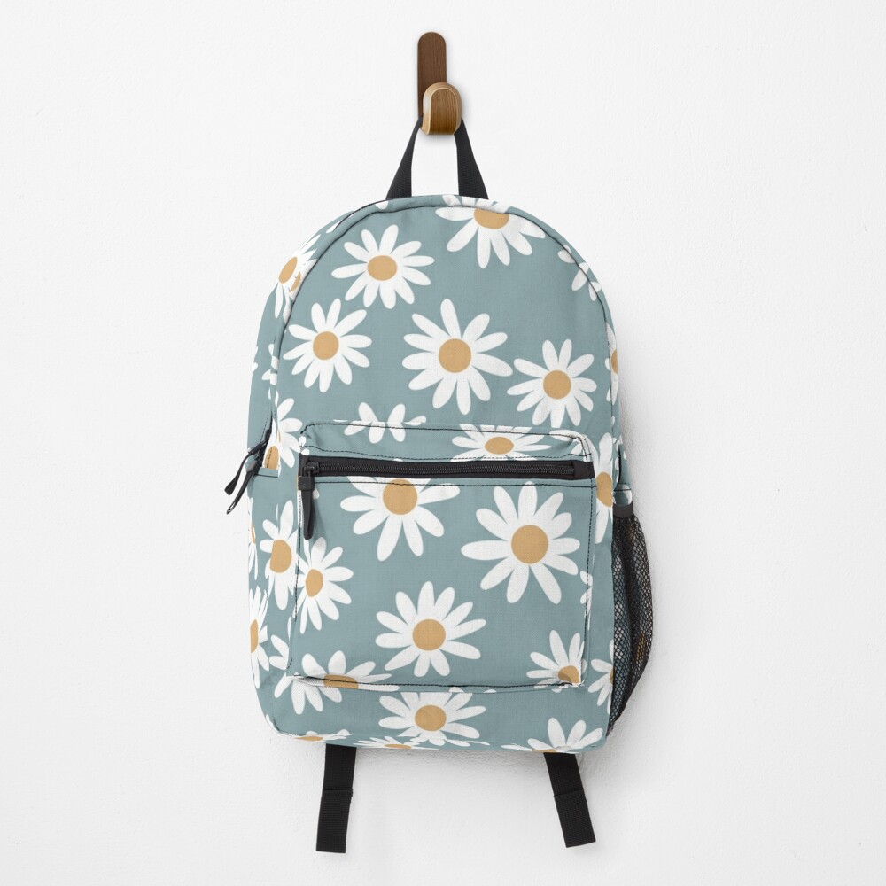 Blue Daisies - daisy pattern, floral, florals, flower, retro, vintage, 70s, camel, brown, rust, earthy, terracotta Backpack