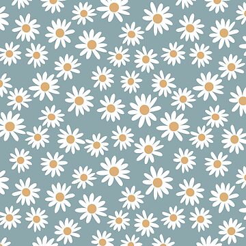 Artwork thumbnail, Blue Daisies - daisy pattern, floral, florals, flower, retro, vintage, 70s, camel, brown, rust, earthy, terracotta by charlottewinter