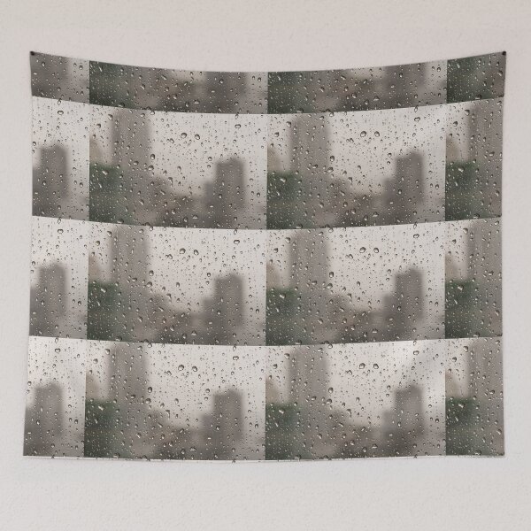 Item preview, Close up of drops of rain water running down clear glass window designed and sold by krisgreenwood.