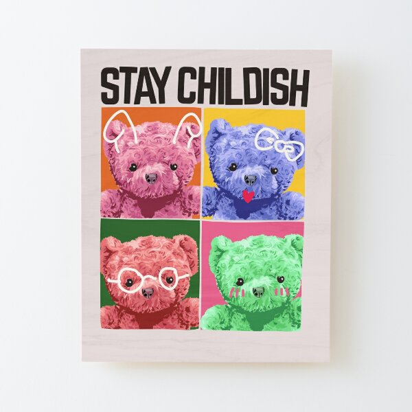 Colorful cute bear toys stay childish Wood Mounted Print