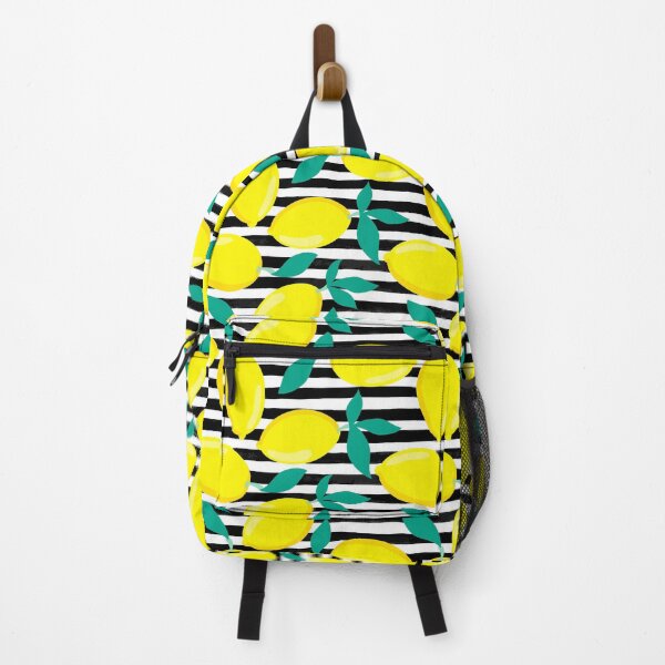 Item preview, Seamless background. Lemons with leaves on black and white watercolor stripes. designed and sold by Yevheniia Hulinska.