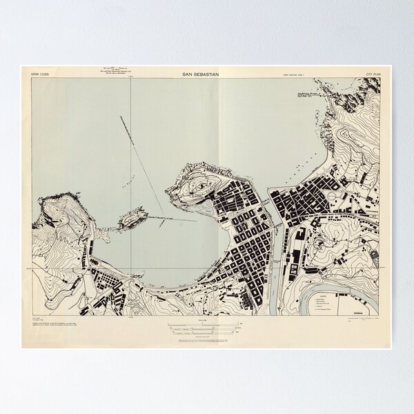 Vista previa del artículo con la obra «Mapa antiguo de San Sebastián, España (1943)», diseñado y vendido por BravuraMedia.