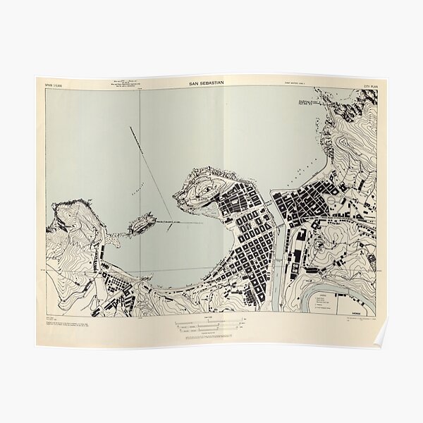 Vintage mapa de San Sebastián España (1943) Póster