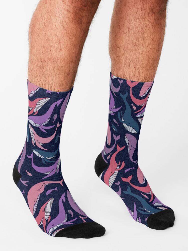 Alternate view of A school of whales - pink and purple Socks