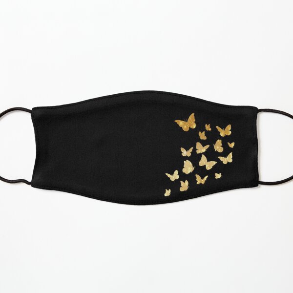 Butterfly, Butterflies, Gold Sparkles, Colorful Insects, Cute Monarch, Beautiful Colors, Brilliant, Black Background Kids Mask