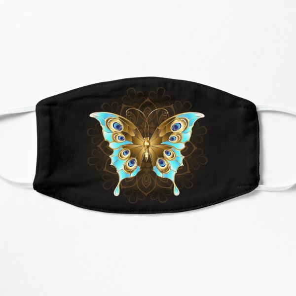 Golden Butterfly with Turquoise Flat Mask