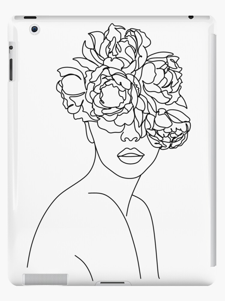 Beauty Woman Face In Flowers Line Art Drawing Set. Woman Head with Flowers  One Line Drawing Prints. Elegant Female Sketch Poster with Minimalist Girl  Portrait Illustration Print. Vector EPS 10 Stock Vector