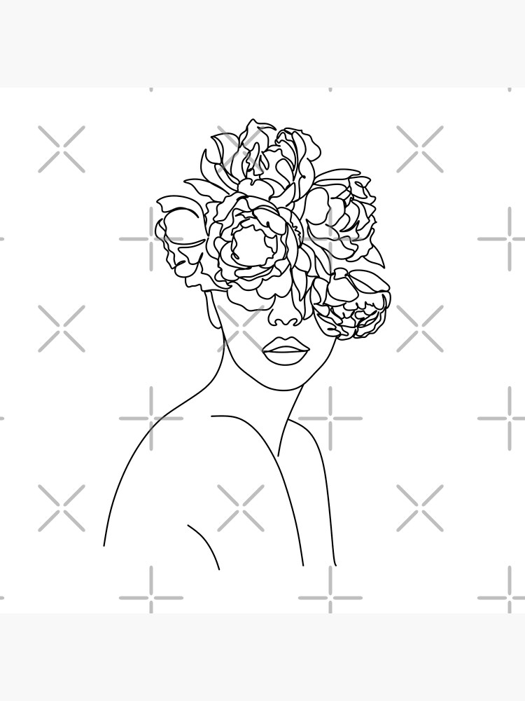 Beauty Woman Face In Leaves Line Art Drawing Set. Woman Head with Flowers  One Line Drawing Prints. Elegant Female Sketch Poster with Minimalist Girl  Portrait Illustration Print. Vector EPS 10 Stock Vector