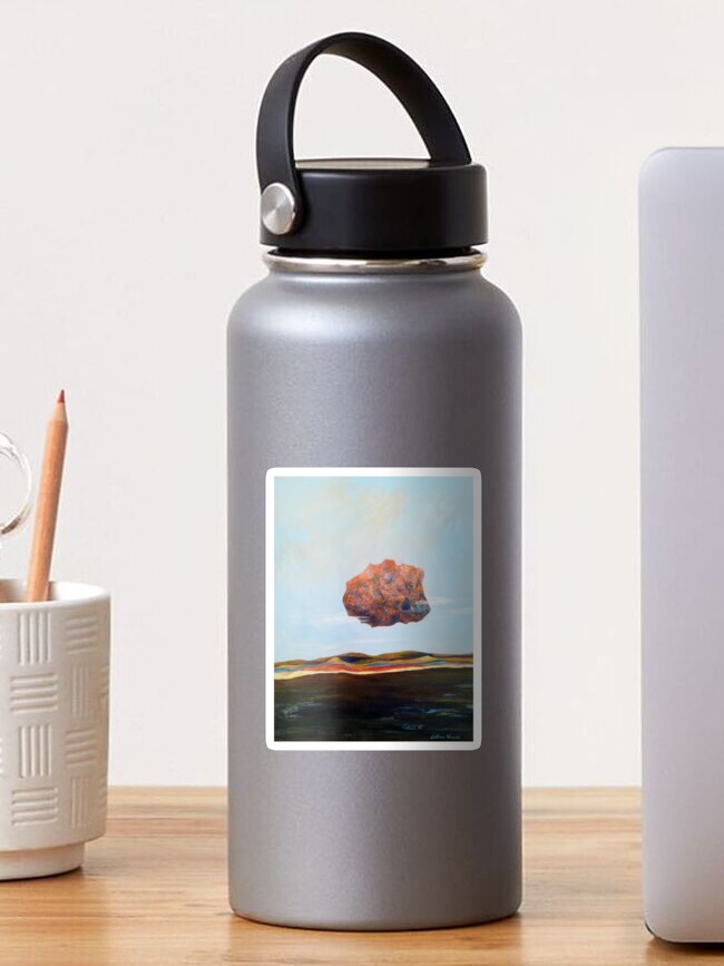 Thumbnail 1 von 3, Sticker, Ein fliegender Felsen über der Landschaft designt und verkauft von LillianBerthel.