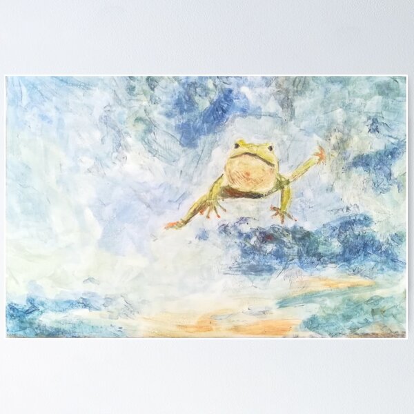Fliegender tanzender Frosch in den Wolken Poster